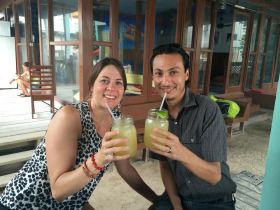 Allan and Kristen at Sandbar, in San Pedro, Ambergris Caye – Best Places In The World To Retire – International Living